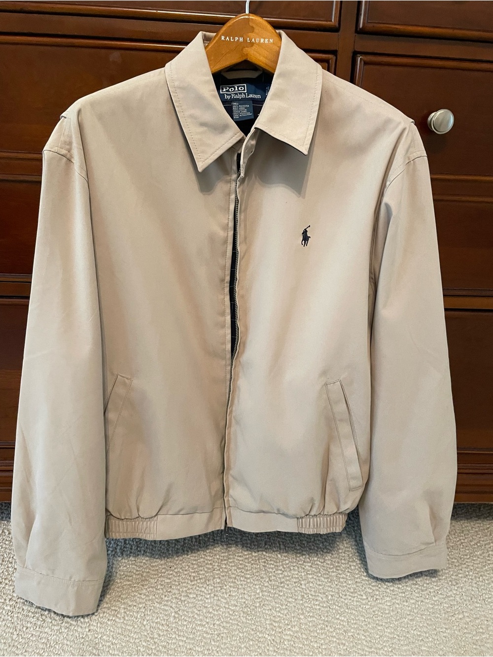 Ralph Lauren Men's Light Beige Harrington Jacket with Navy Pony
